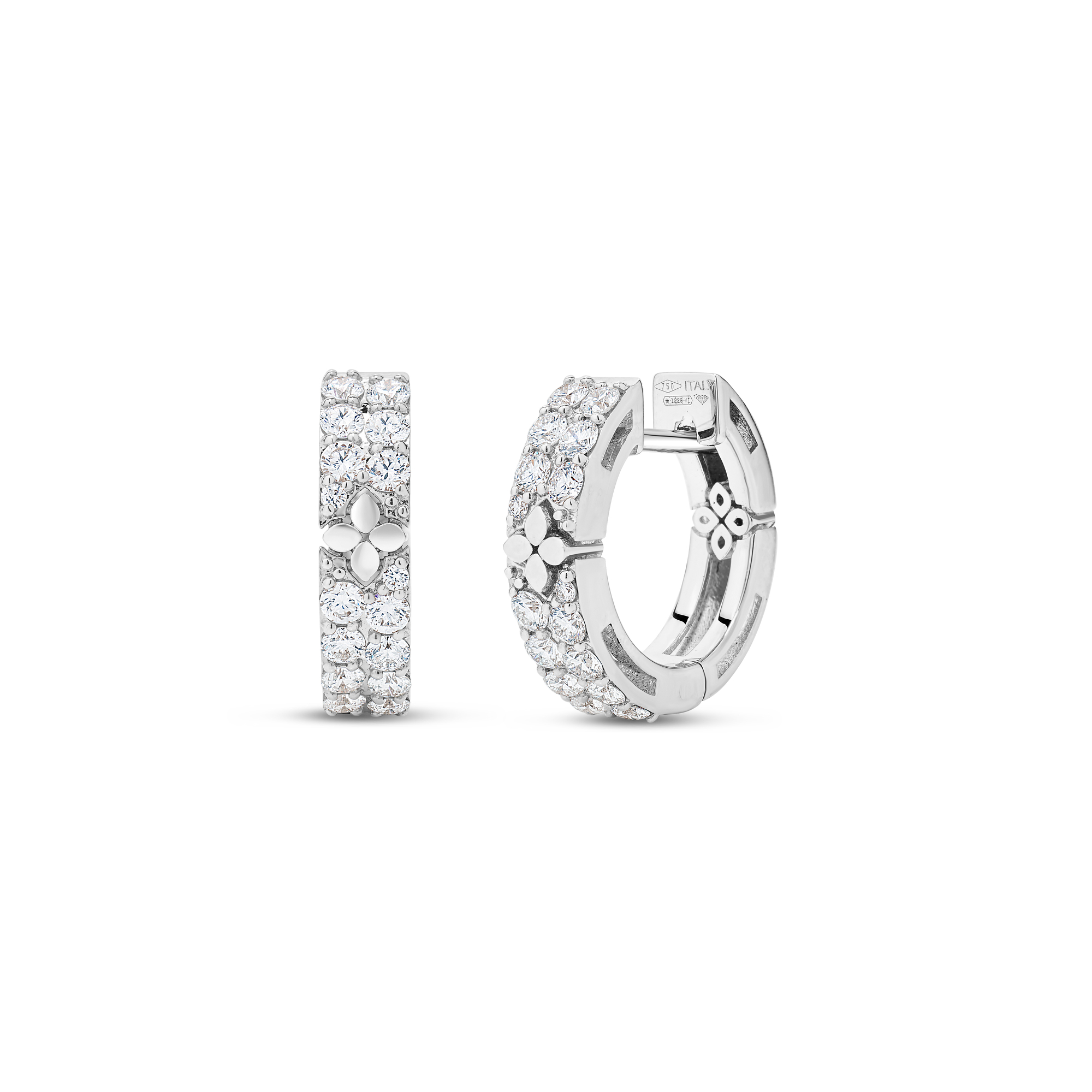 18k White Gold Love In Verona Pave Narrow Pave Diamond And Polished Flowers Earrings