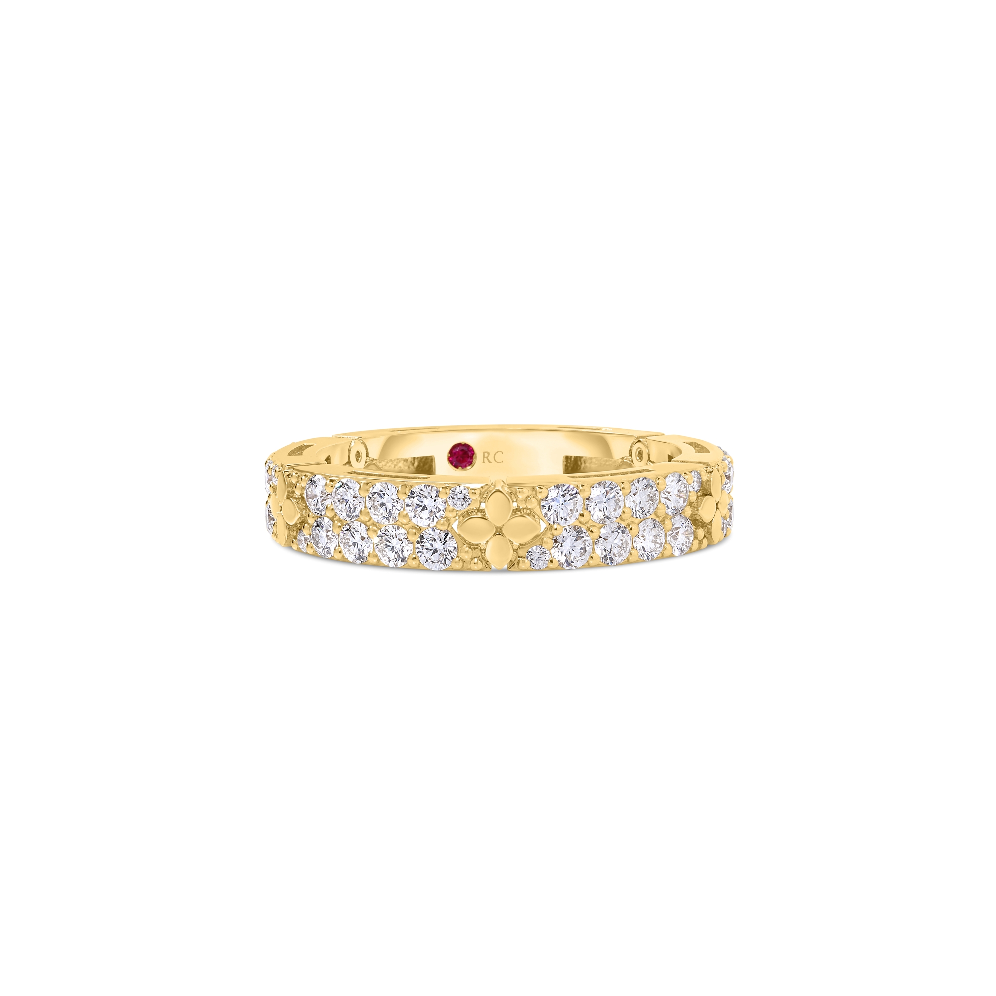 18k Yellow Gold Love In Verona Pave Diamond And Polished Flowers Ring