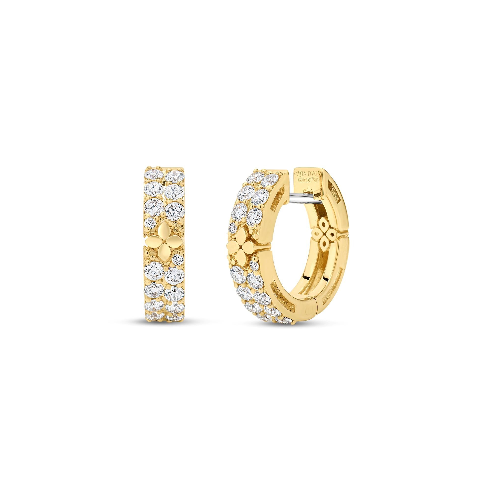 18k Yellow Gold Love In Verona Pave Diamond And Polished Flowers Earrings
