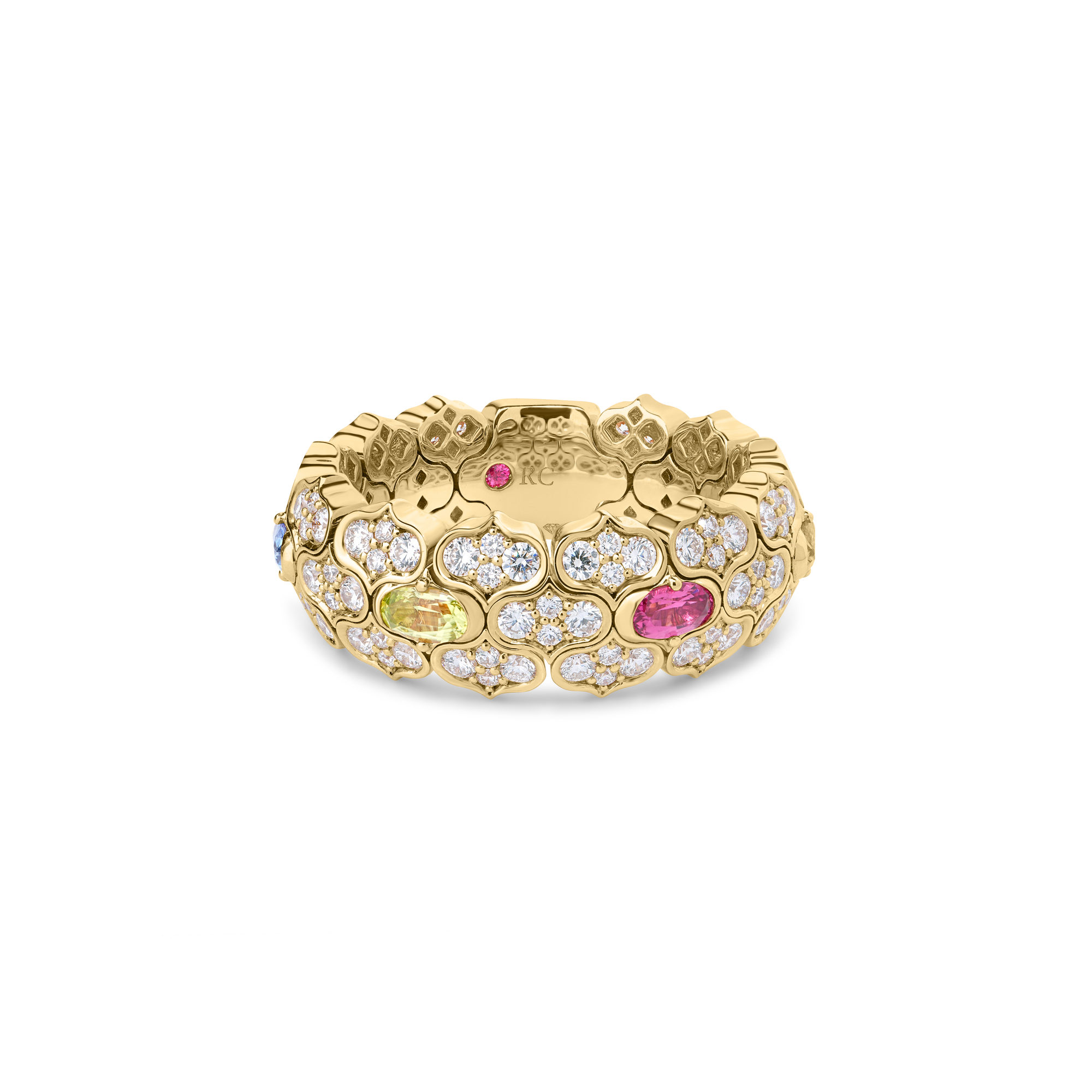 18k Yellow Gold Cobra Diamond And Mixed Stones (blue Topaz, Citrine, Peridot, Rubellite, And Ruby) Ring