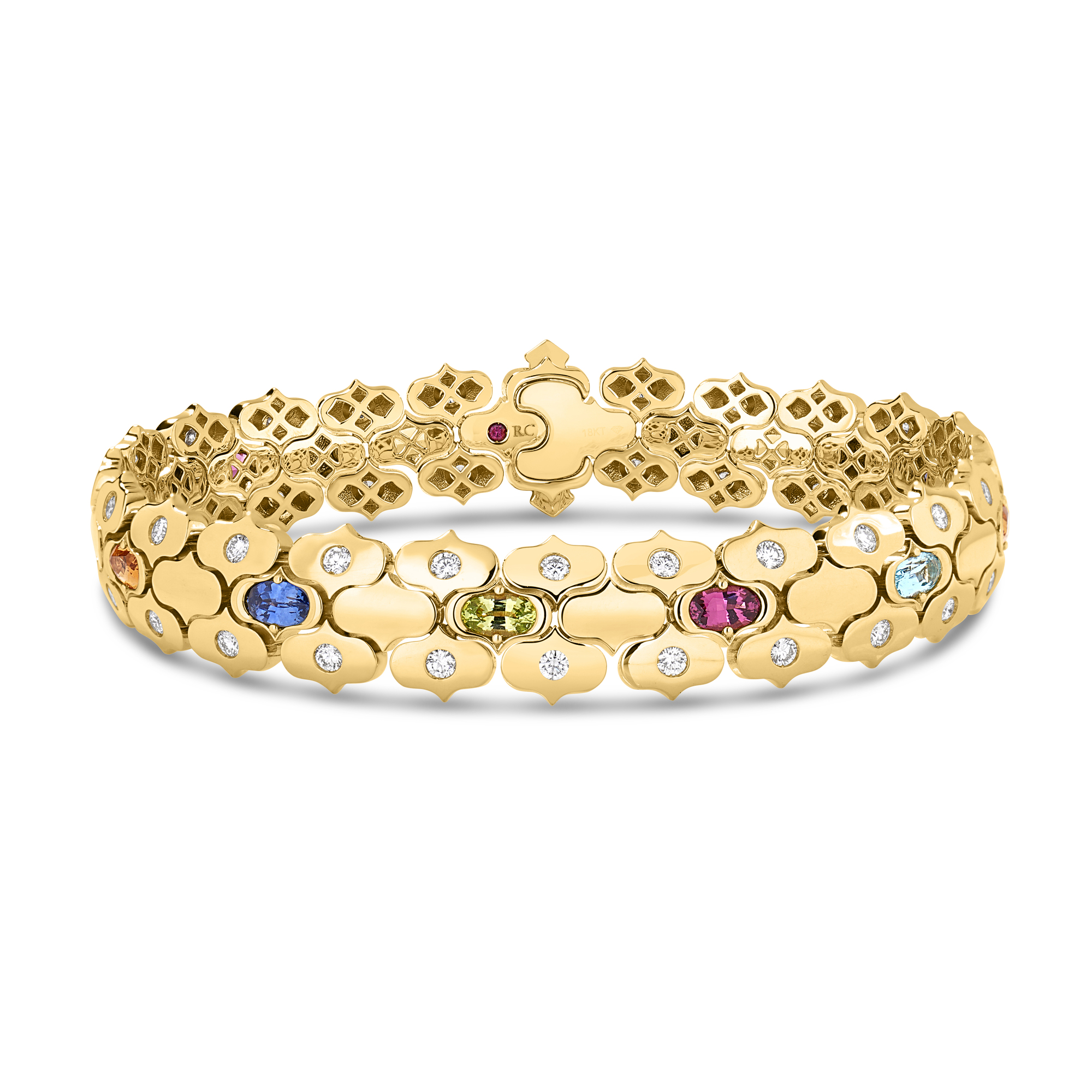 18k Yellow Gold Cobra Diamond And Mixed Stones (blue Topaz, Citrine, Peridot, Ruby, And Rubellite) Bracelet