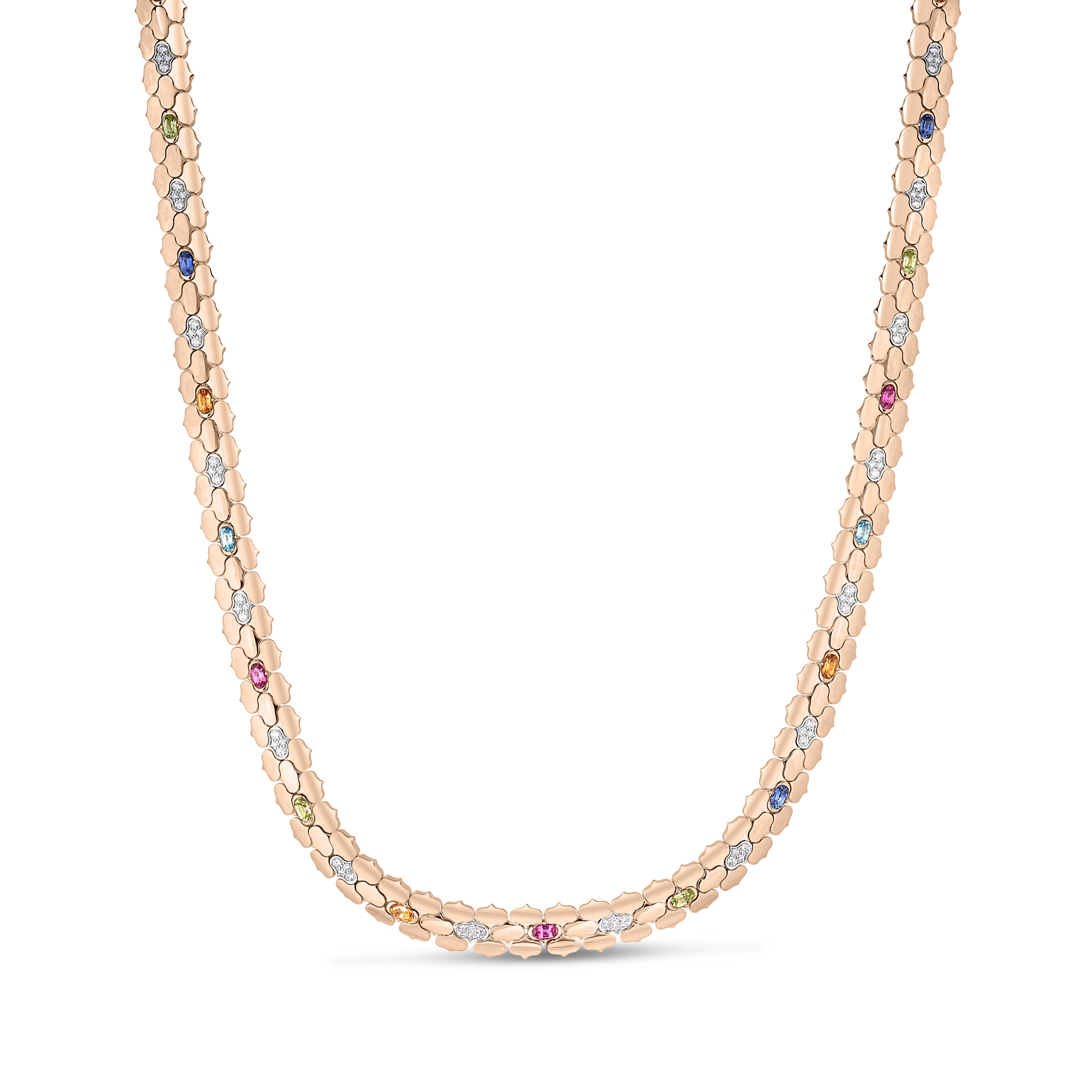 18k Rose/white Gold Cobra Diamond And Mixed Stones (blue Sapphire, Blue Topaz, Citrine, Peridot, Ruby, And Rubellite) Necklace