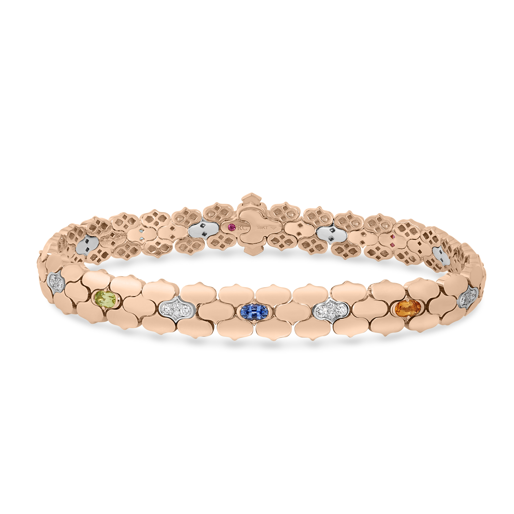 18k Rose/white Gold Cobra Diamond And Mixed Stones (blue Sapphire, Blue Topaz, Citrine, Peridot, Ruby, And Rubellite) Bracelet