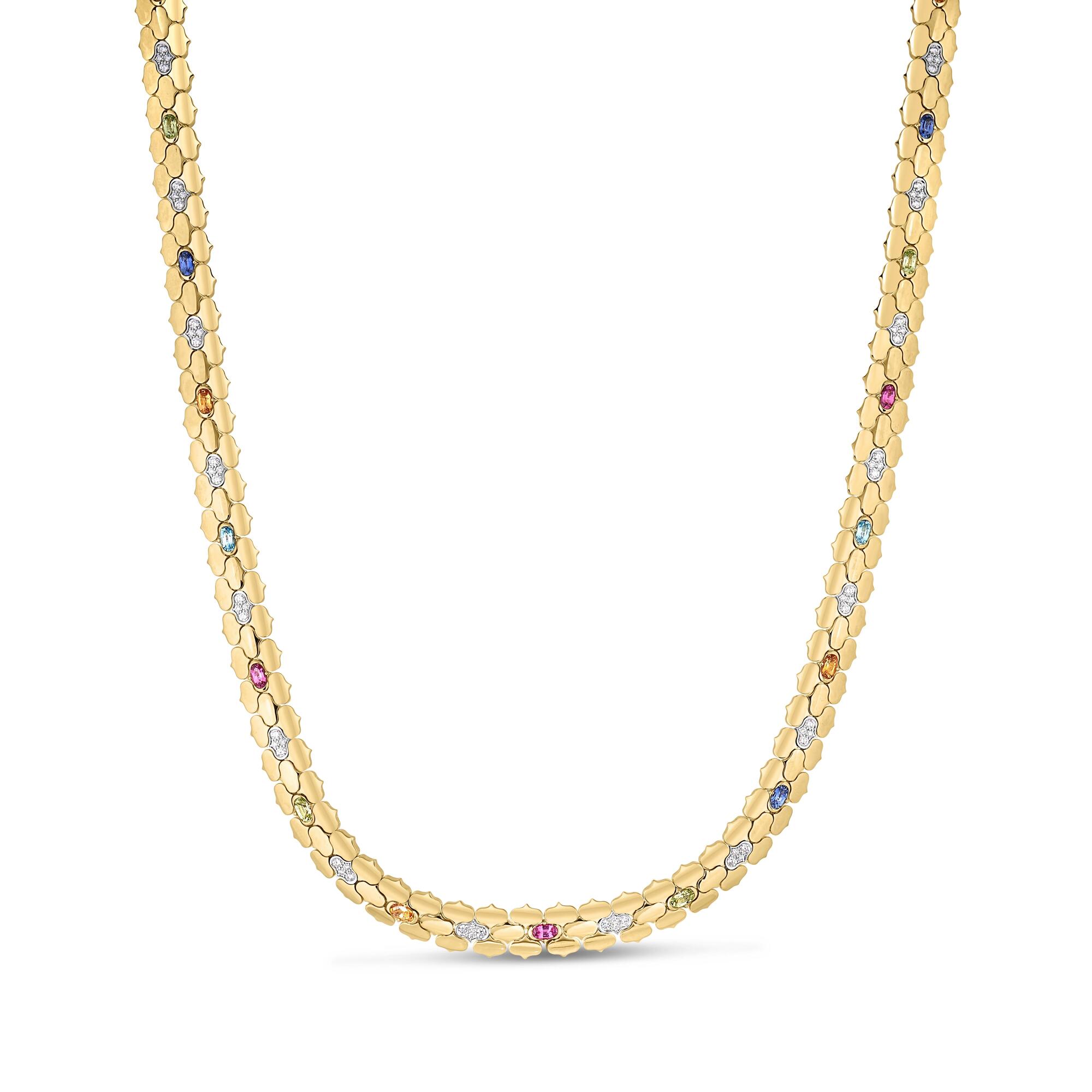 18k Yellow/white Gold Cobra Diamond And Mixed Stones (blue Sapphire, Blue Topaz, Citrine, Peridot, Ruby, And Rubellite) Necklace