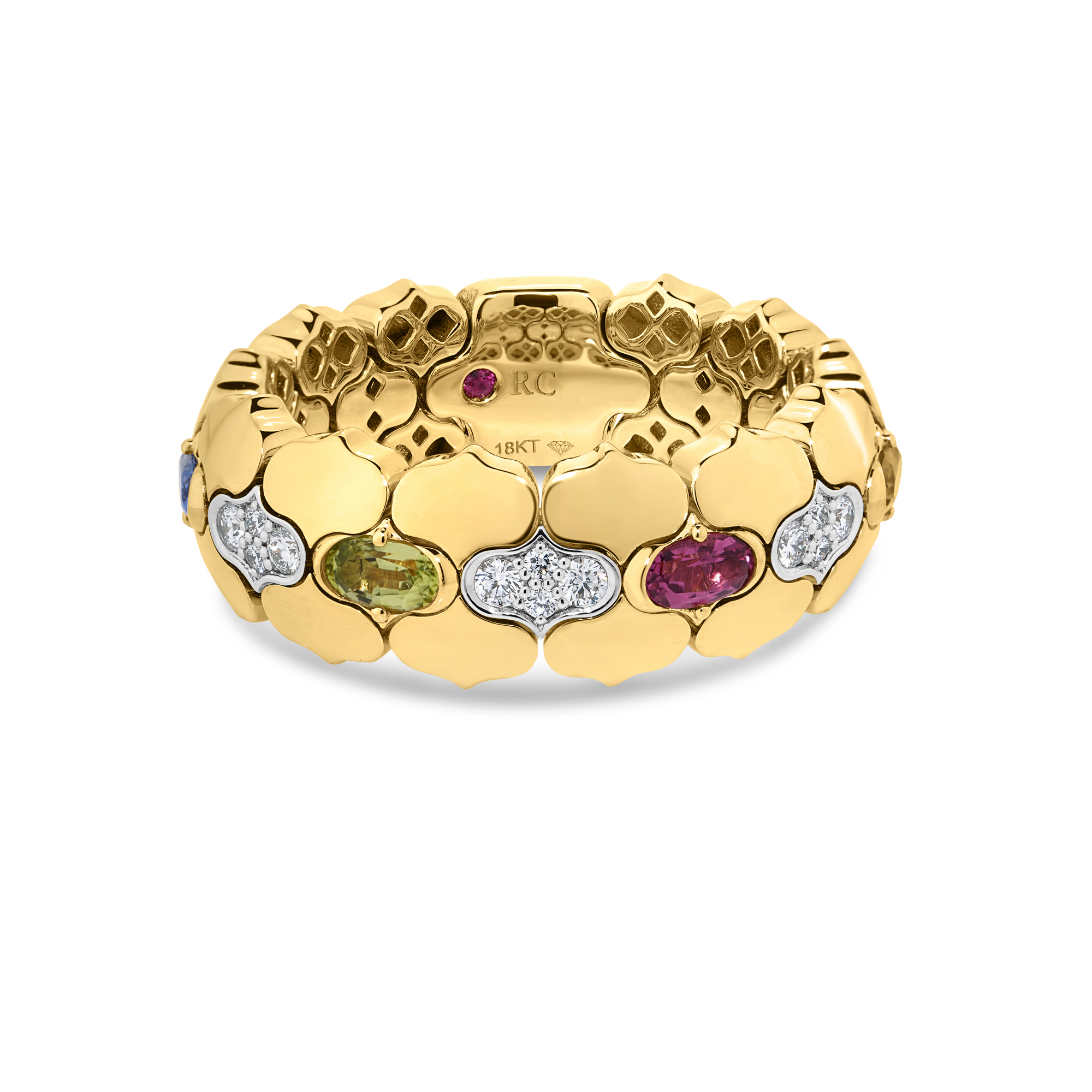 18k Yellow/white Gold Cobra Diamond And Mixed Stones (blue Sapphire, Citrine, Peridot, Ruby, And Rubellite) Ring