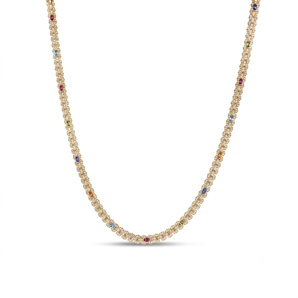 18k Yellow Gold Cobra Pave Diamond And Mixed Stones (blue Sapphire, Citrine, Peridot, And Ruby) Necklace