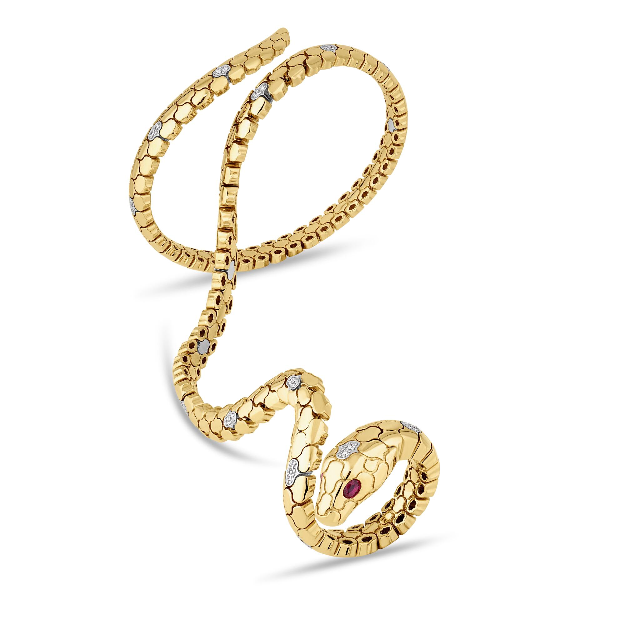 18k Yellow Gold Cobra Diamond Snake Cuff Bangle And Ring