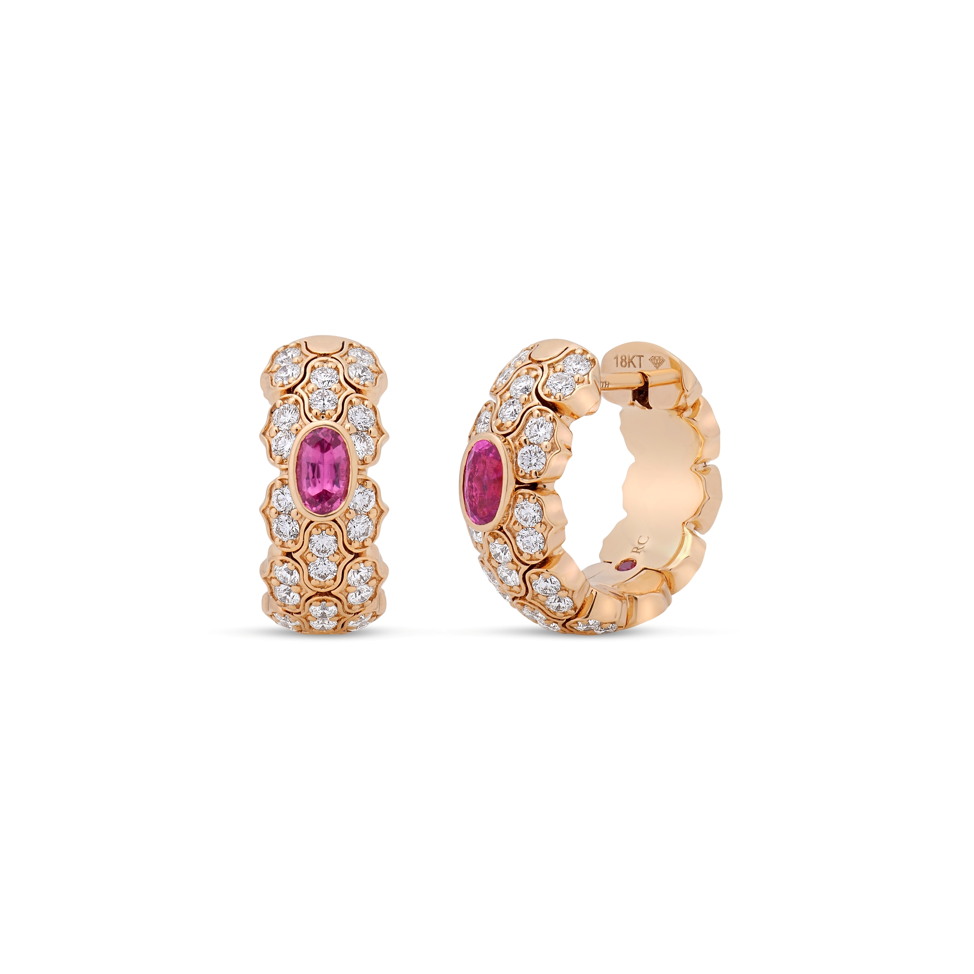 18k Rose Gold Cobra Pave Diamond And Rubellite Hoop Earrings