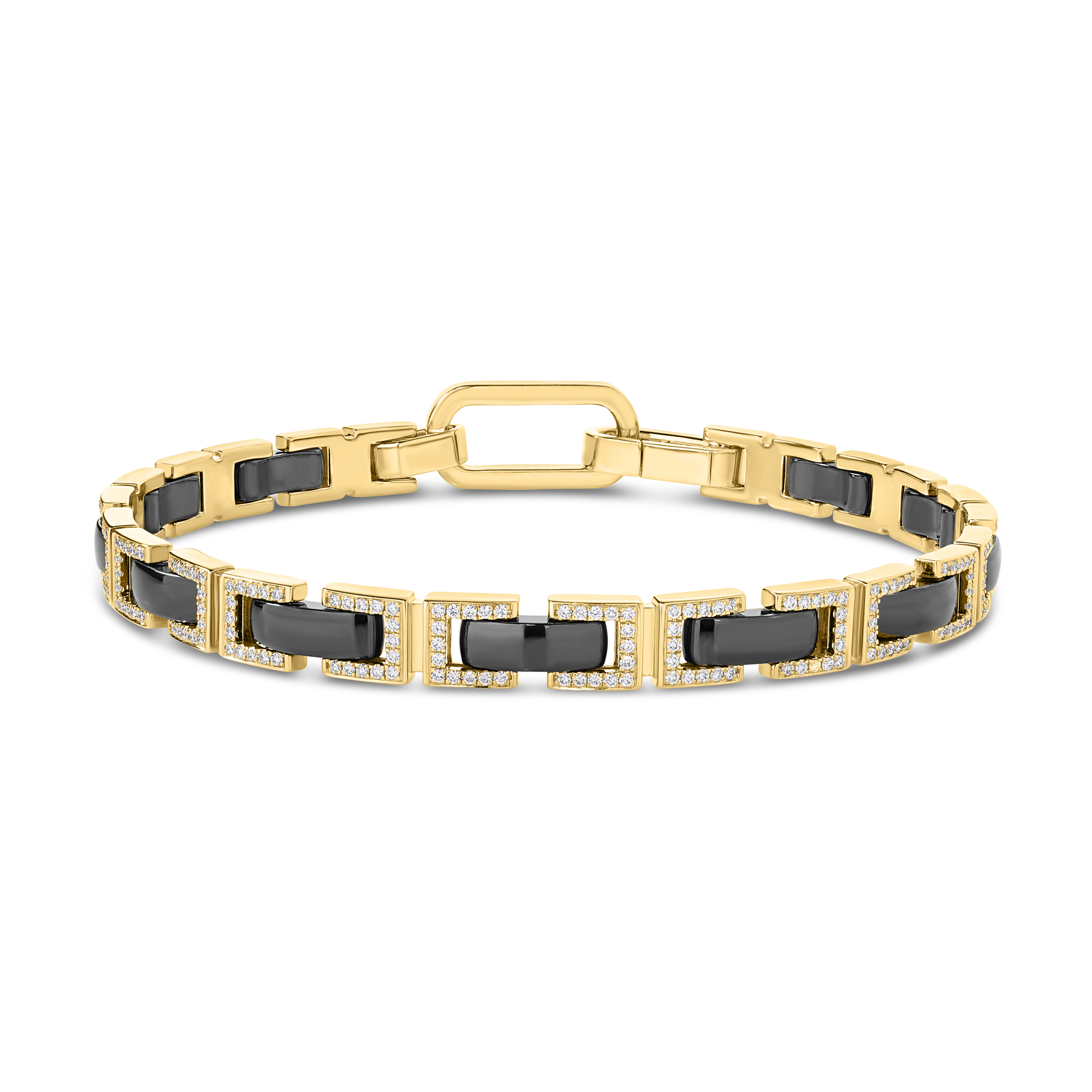 18k Yellow Designer Gold Diamond And Black Ceramic Bracelet