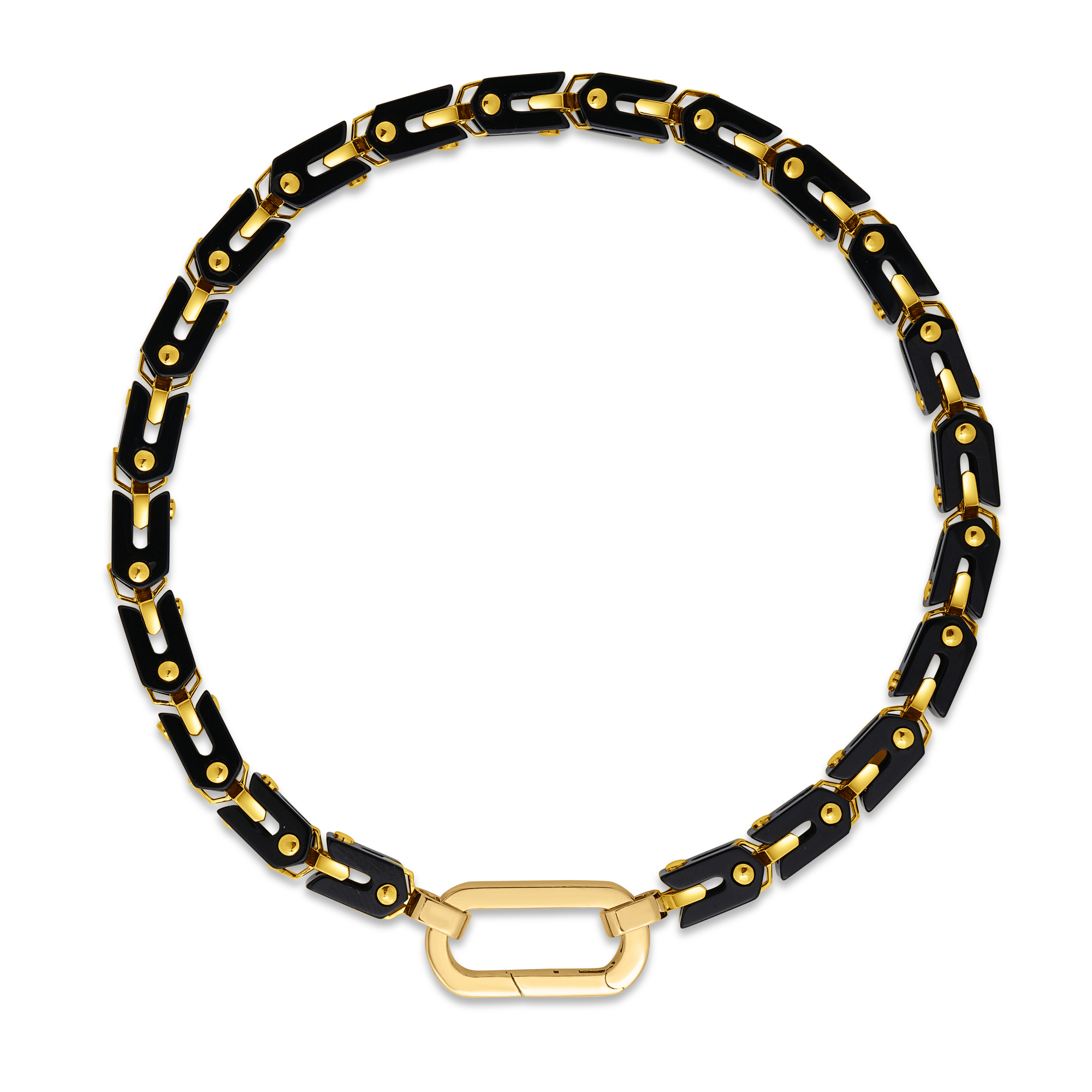 18k Yellow Designer Gold Black Agate Squared Link Chain Bracelet