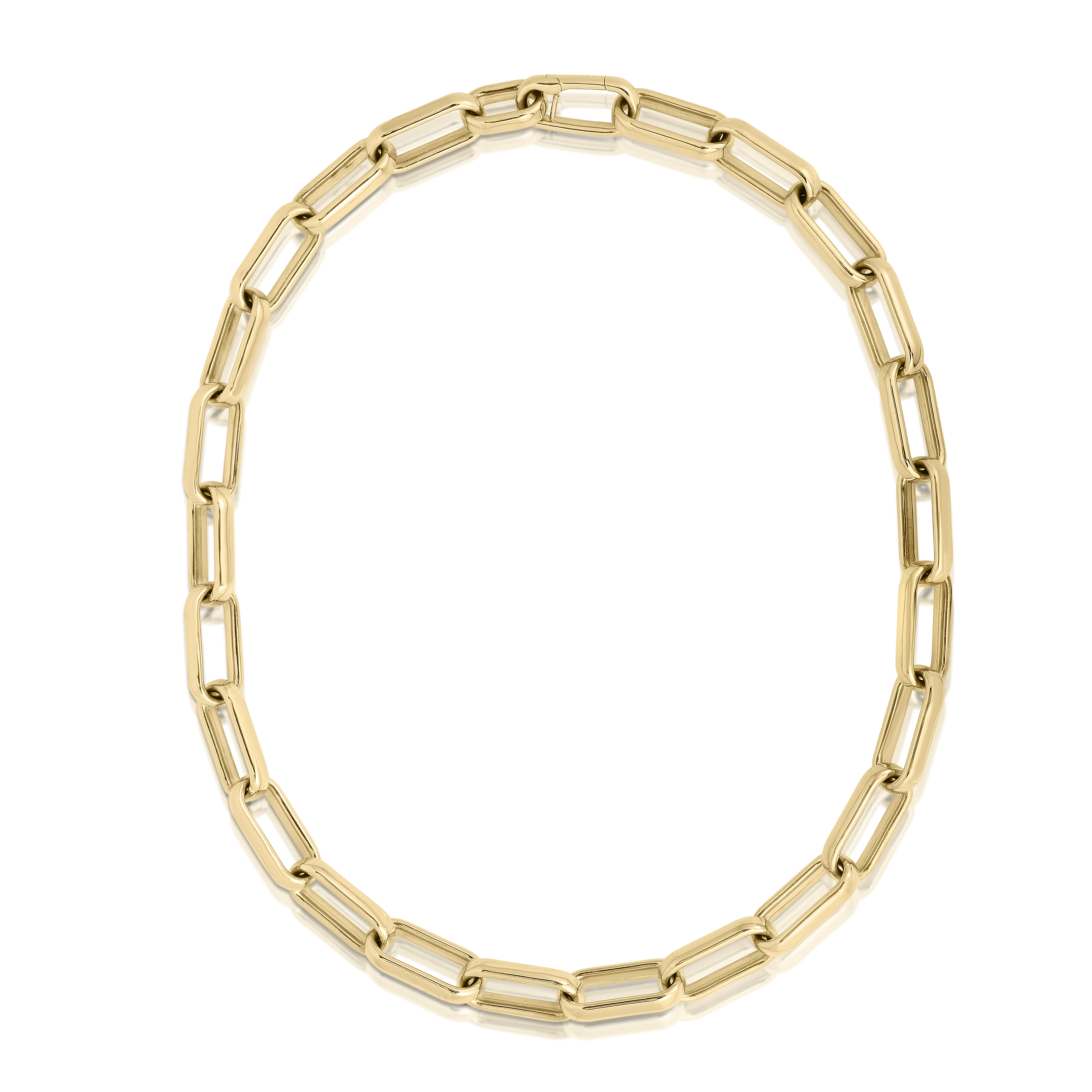 18k Yellow Designer Gold Flat Edge Oval Link Chain Necklace
