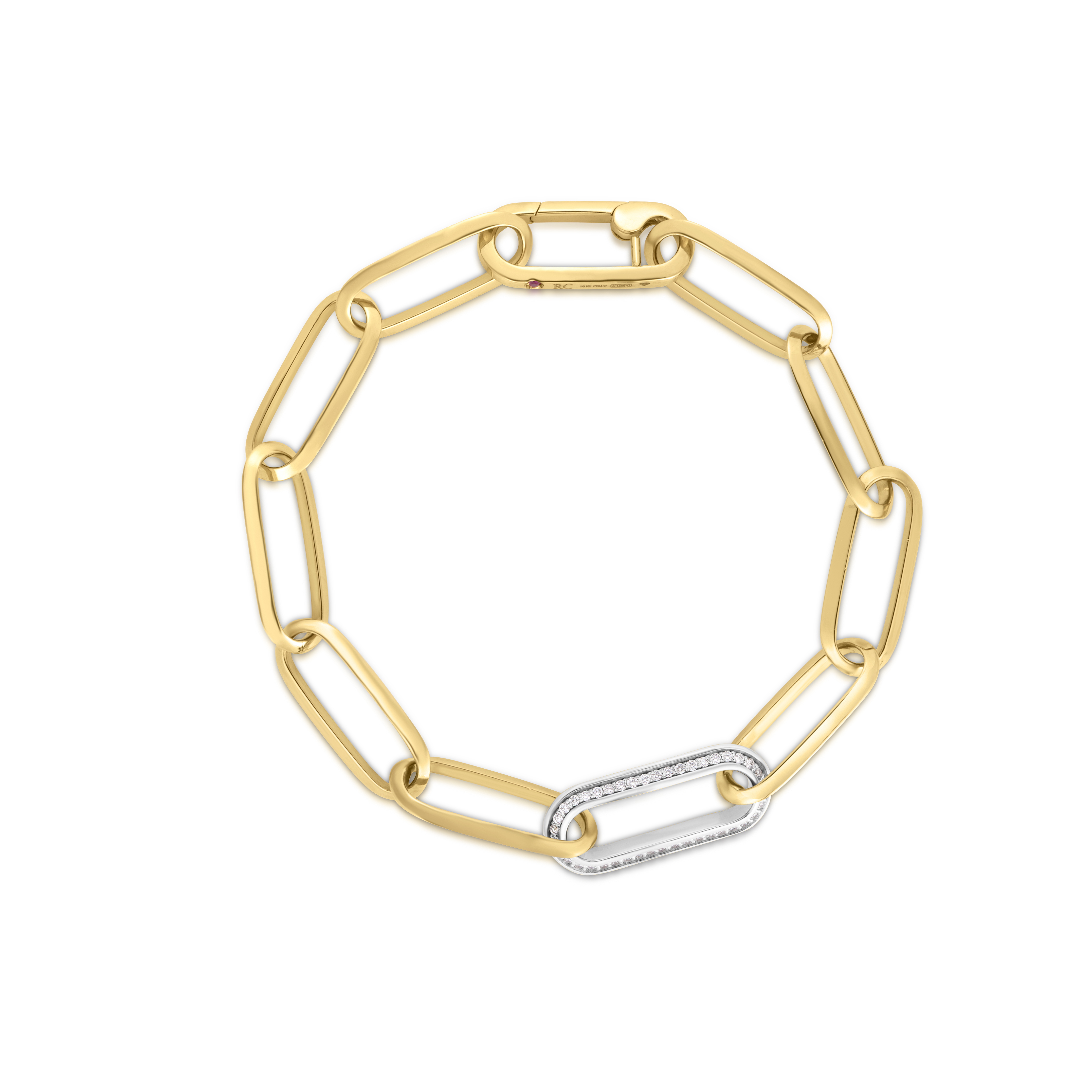 18k Yellow Designer Gold Diamond & Paperclip Link Mens Bracelet