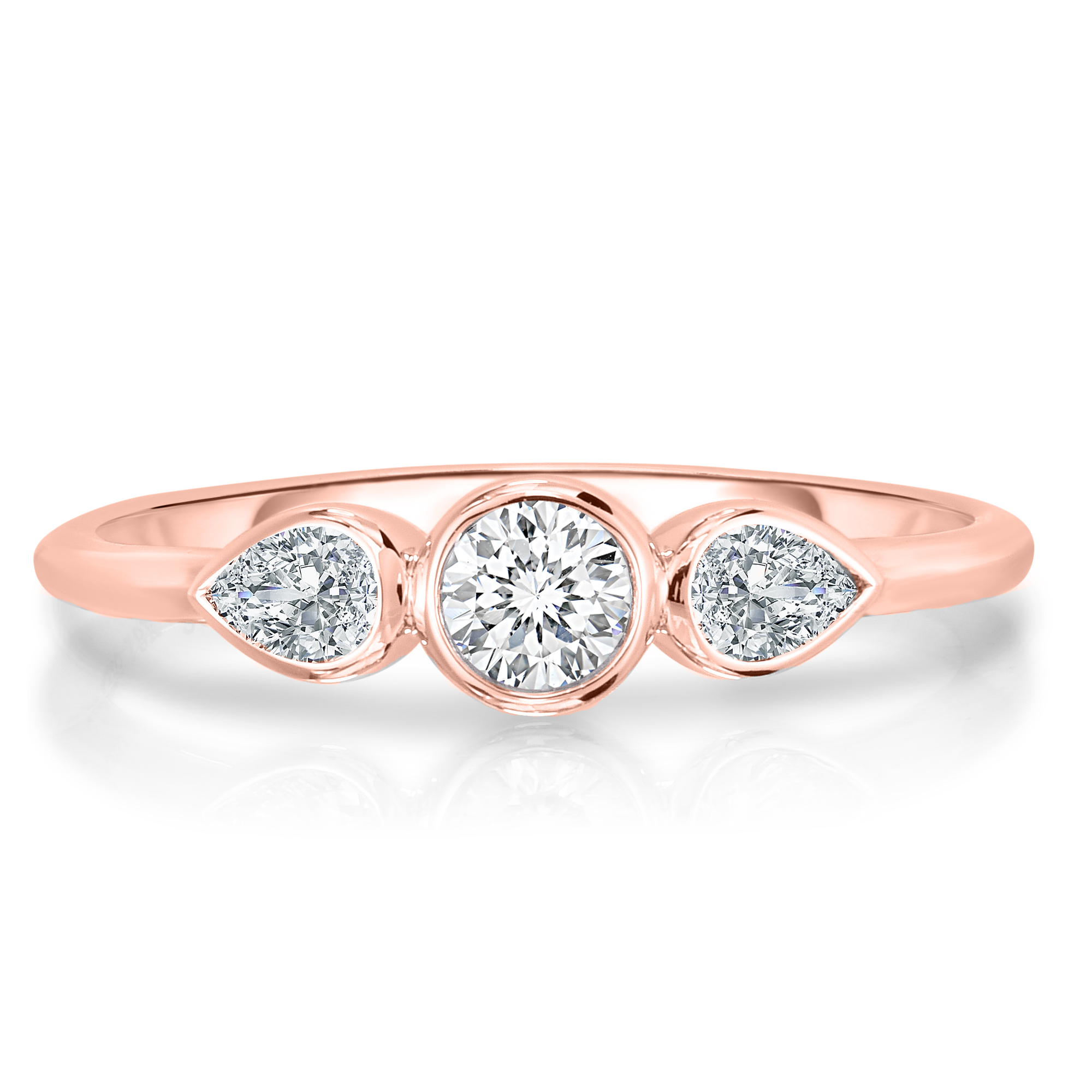 18k Rose Gold Dolce 3 Stone Mini Diamond Ring - Ps