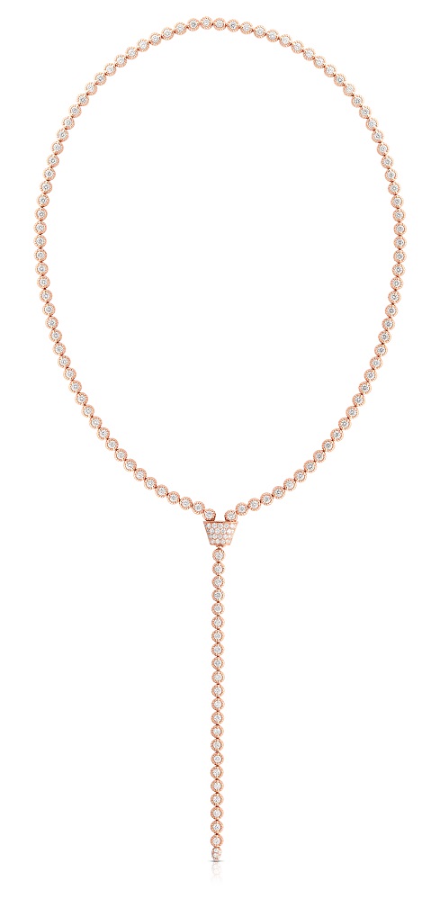 18k Rose Gold New Florentine Diamond Lariat Necklace