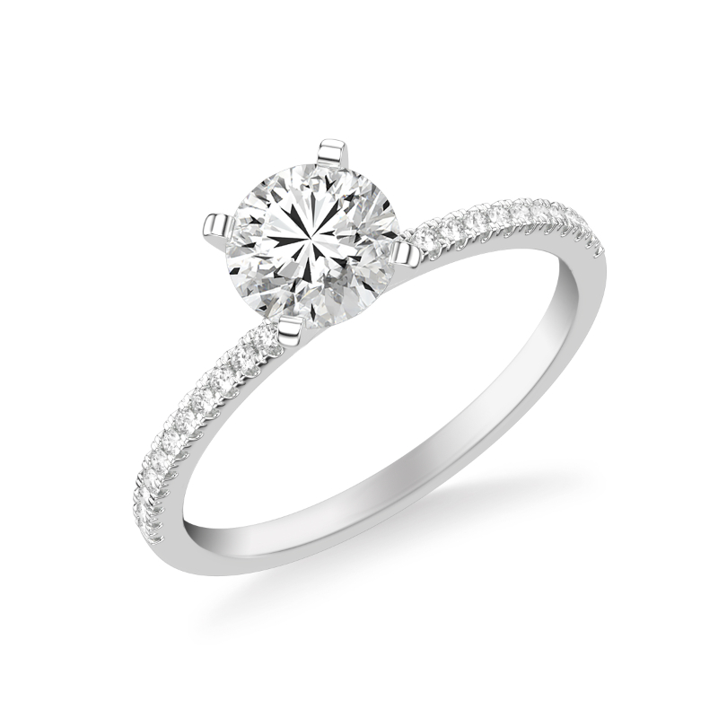 Round Diamond Half-Round Sidestone Engagement Ring