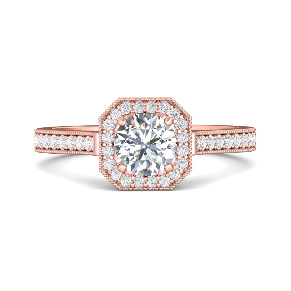 FlyerFit® 14K Pink Gold Micropave Halo Engagement Ring