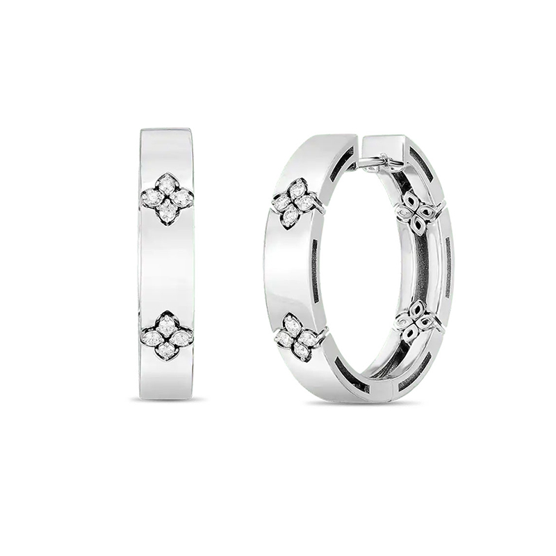 Roberto Coin 18K Love In Verona 20Mm Hoop Earrings W. Diamond Flower