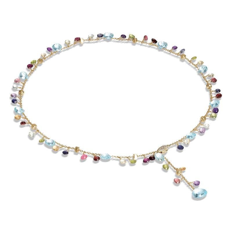 Paradise Gold Blue Topaz and Mixed Gemstone Lariat Necklace