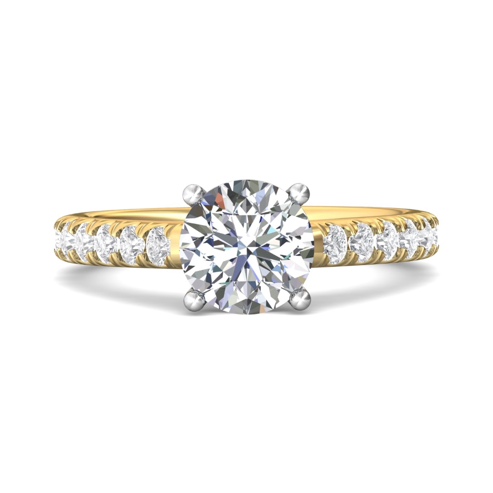 FlyerFit® 18K Yellow Gold Shank And White Gold Top Micropave Engagement Ring