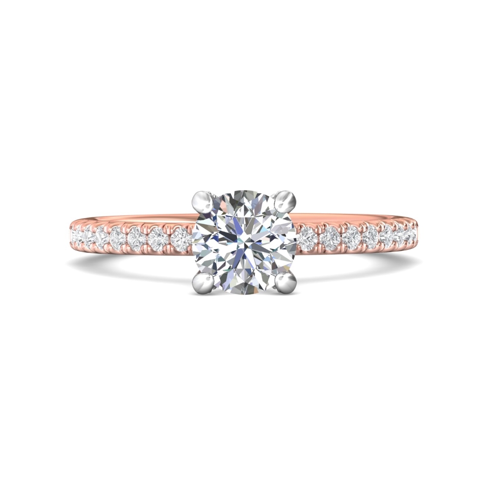 FlyerFit® 14K Pink Gold Shank And White Gold Top Micropave Engagement Ring