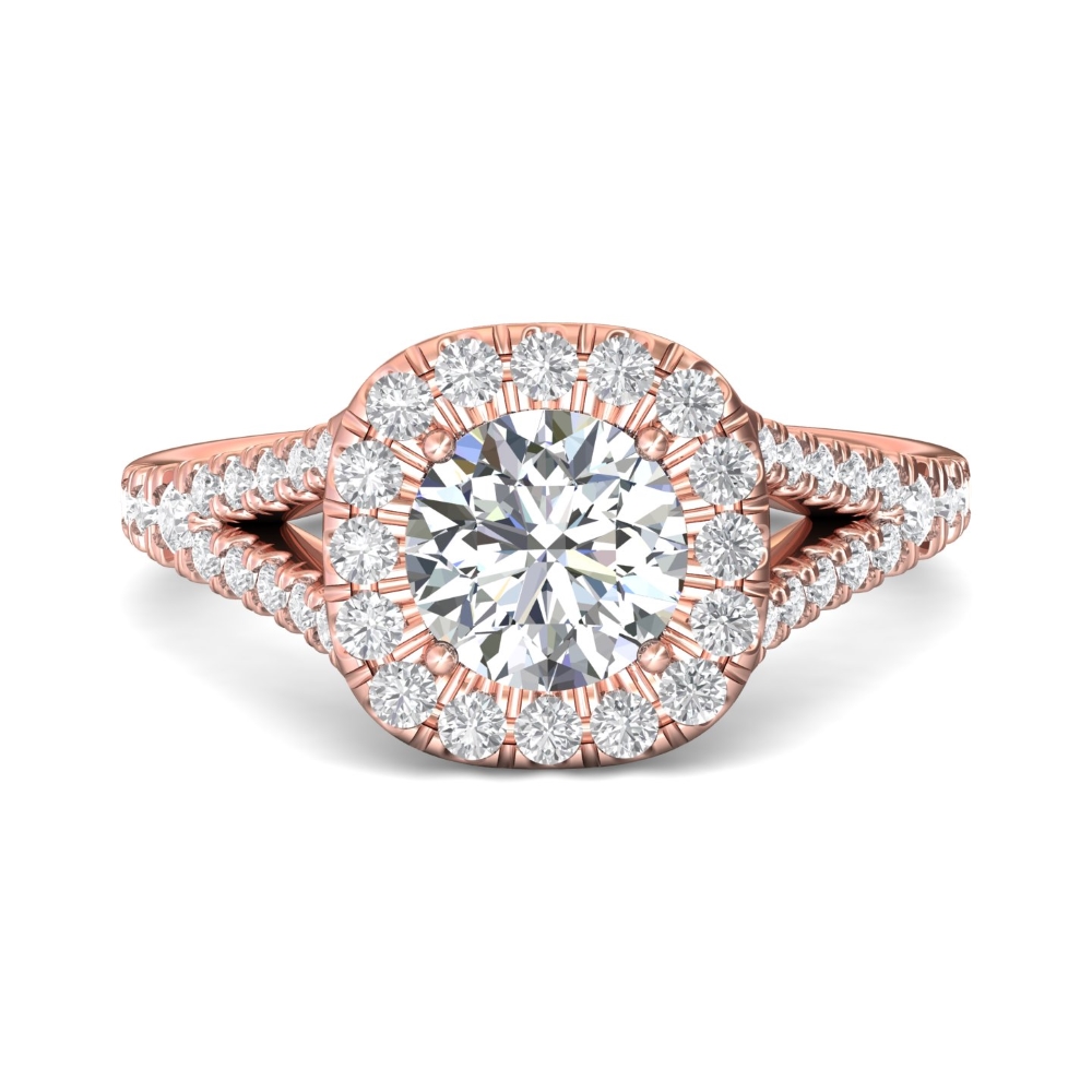 FlyerFit® 18K Pink Gold Split Shank Engagement Ring
