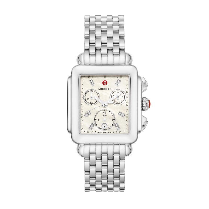 Michele Deco MOP Diamond Dial Steel Watch