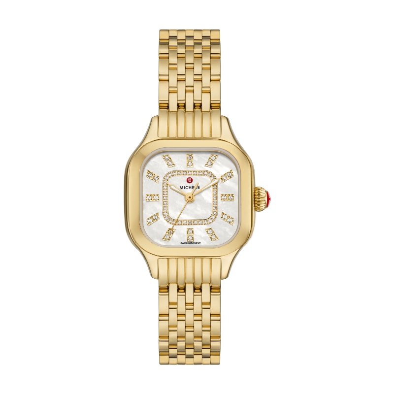 Michele Meggie 18k Gold Diamond MOP Watch 29mm