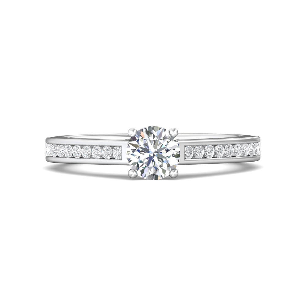 FlyerFit® 18K White Gold Channel and Shared Prong Engagement Ring